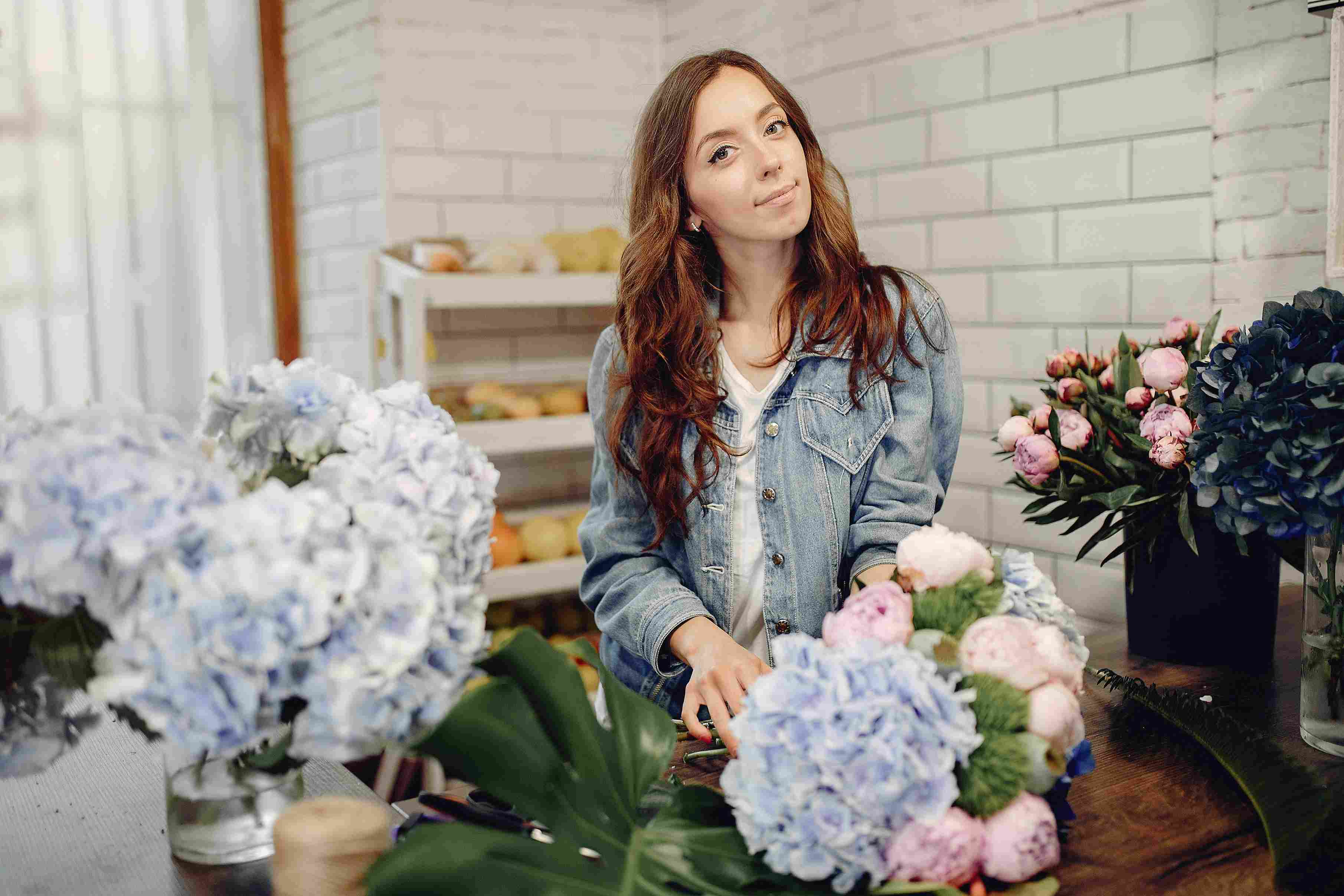 Flower care setting with clean vase and trimmed stems